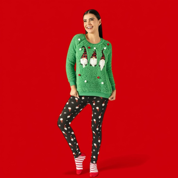 Poof New York Women's Small Green Gnome Merry Christmas Fuzzy Holiday Sweater - Picture 12 of 13